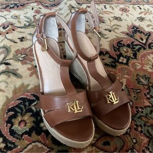 Ralph Lauren Tan Espadrille Wedge Sandals
